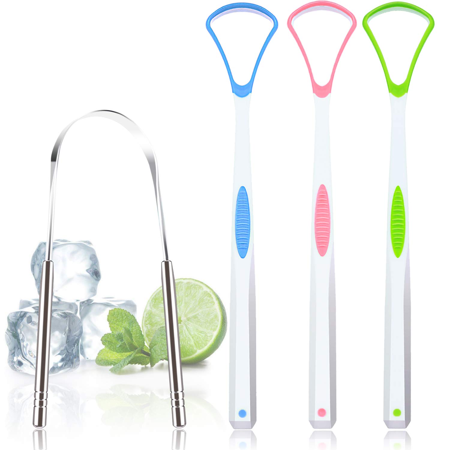 4PCS Tongue Scraper, Stainless Steel Tongue Cleaners, 100% BPA Free Fresher Tongue Tools, Healthy Oral Hygiene Brushes, Medical Grade Reusable Stainless Steel, Eliminate Bad Breath